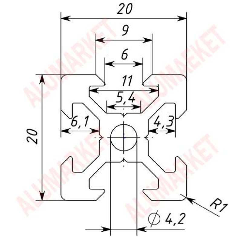 Станочный профиль 20х20 V-slot (St100)