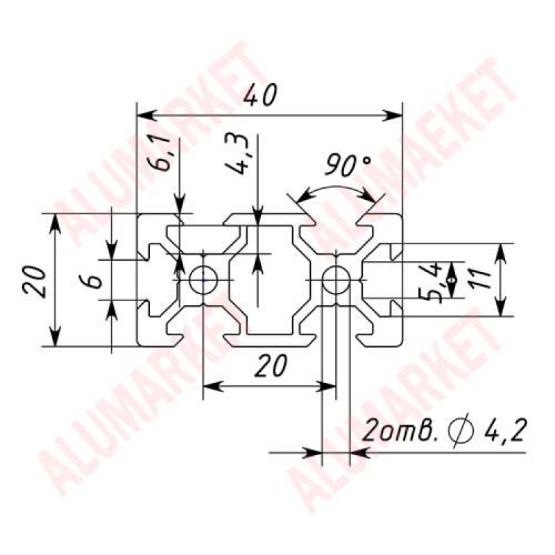 Станочный профиль 20х40 V-slot (St102)