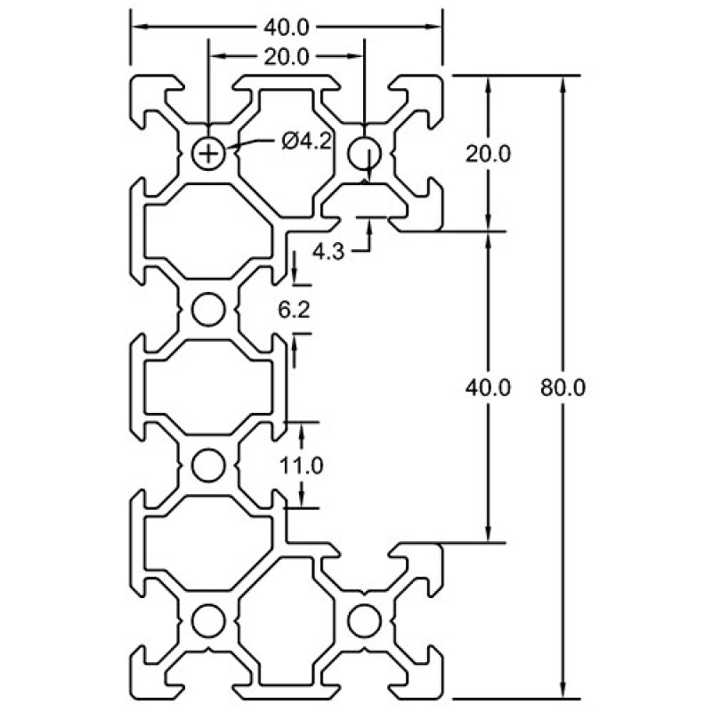 Станочный профиль 40х80x20 V-slot c-beam анодированный (St109)